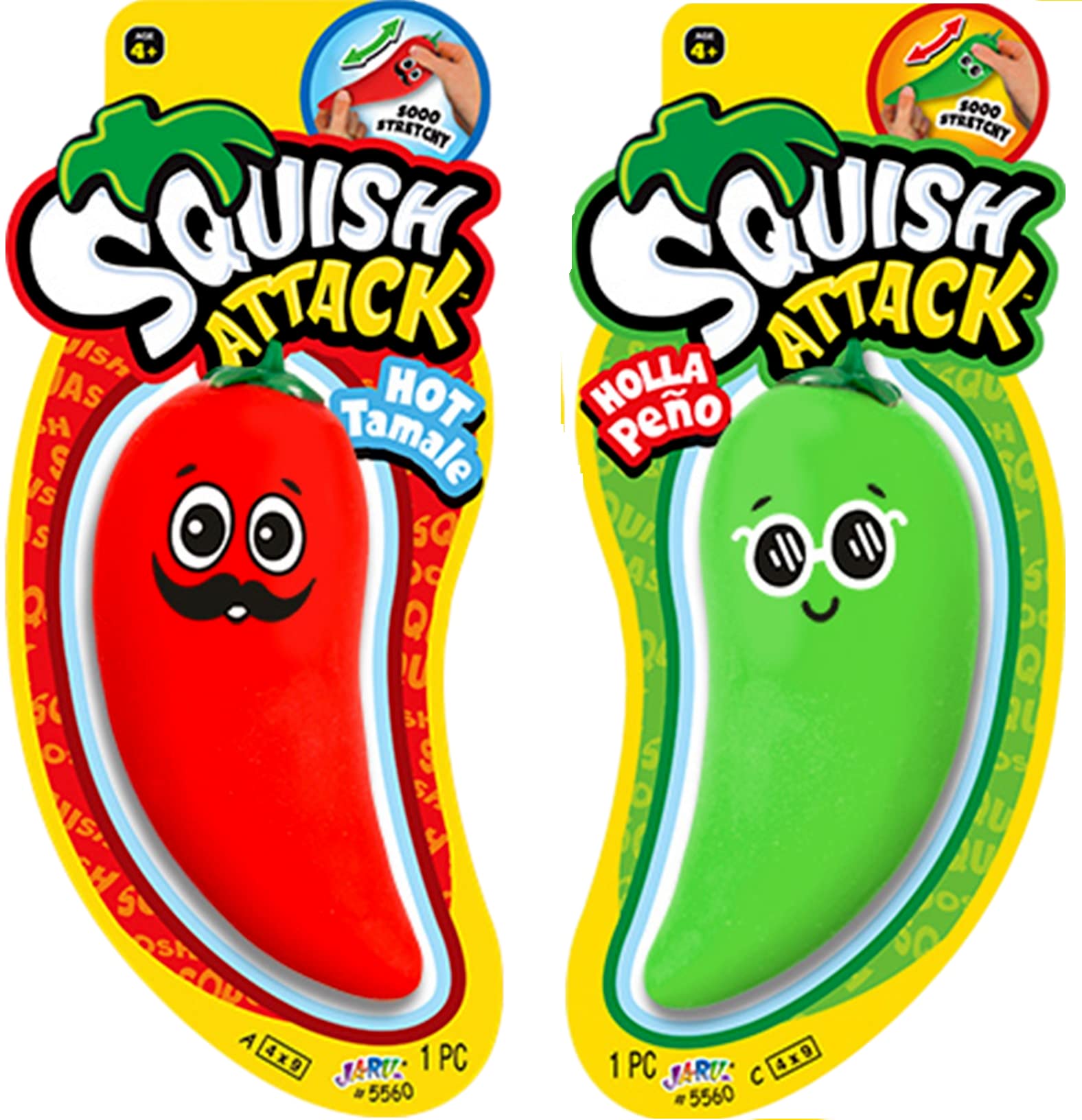 JA-RU Stretchy Peppers 2-Pack: Squishy Sensory Fidget Toys for Stress Relief, Autism, and Party Favors