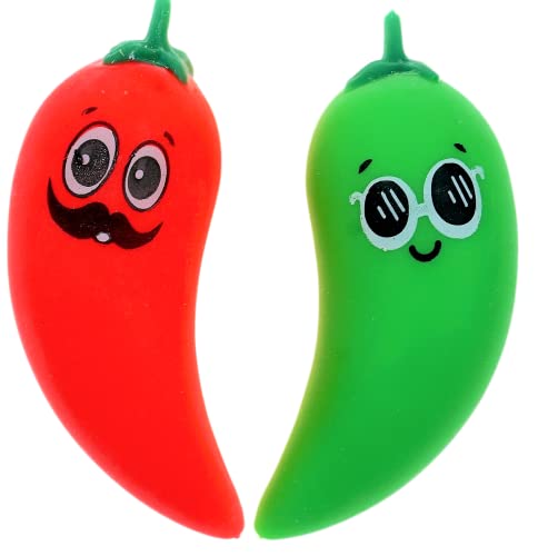 JA-RU Stretchy Peppers 2-Pack: Squishy Sensory Fidget Toys for Stress Relief, Autism, and Party Favors