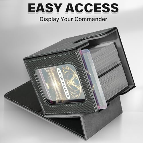 Jaffzora Magnetic Commander Deck Box – Holds 100 Double-Sleeved MTG Cards, Black & Grey