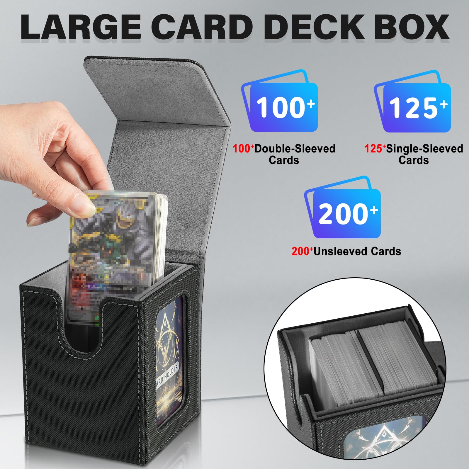 Jaffzora Magnetic Commander Deck Box – Holds 100 Double-Sleeved MTG Cards, Black & Grey