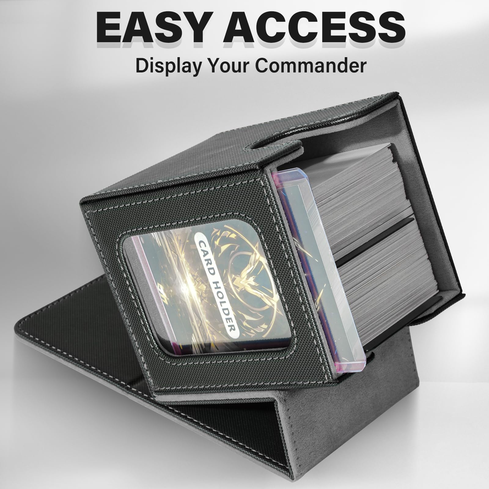 Jaffzora Magnetic Commander Deck Box – Holds 100 Double-Sleeved MTG Cards, Black & Grey