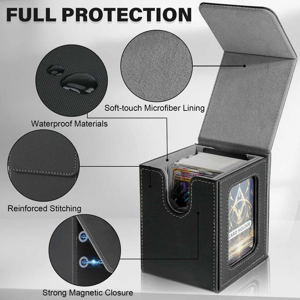 Jaffzora Magnetic Commander Deck Box – Holds 100 Double-Sleeved MTG Cards, Black & Grey