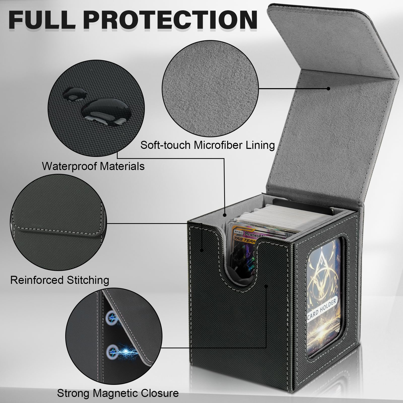 Jaffzora Magnetic Commander Deck Box – Holds 100 Double-Sleeved MTG Cards, Black & Grey