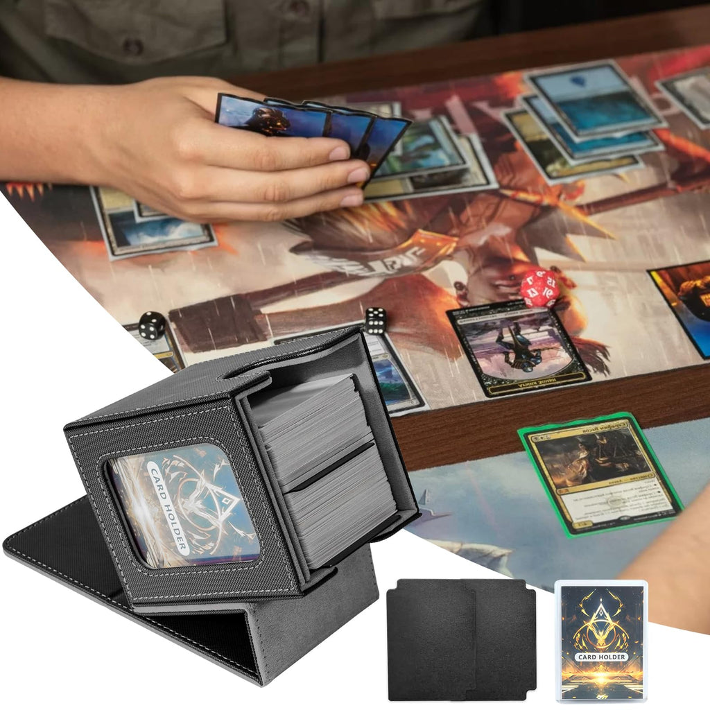 Jaffzora Magnetic Commander Deck Box – Holds 100 Double-Sleeved MTG Cards, Black & Grey