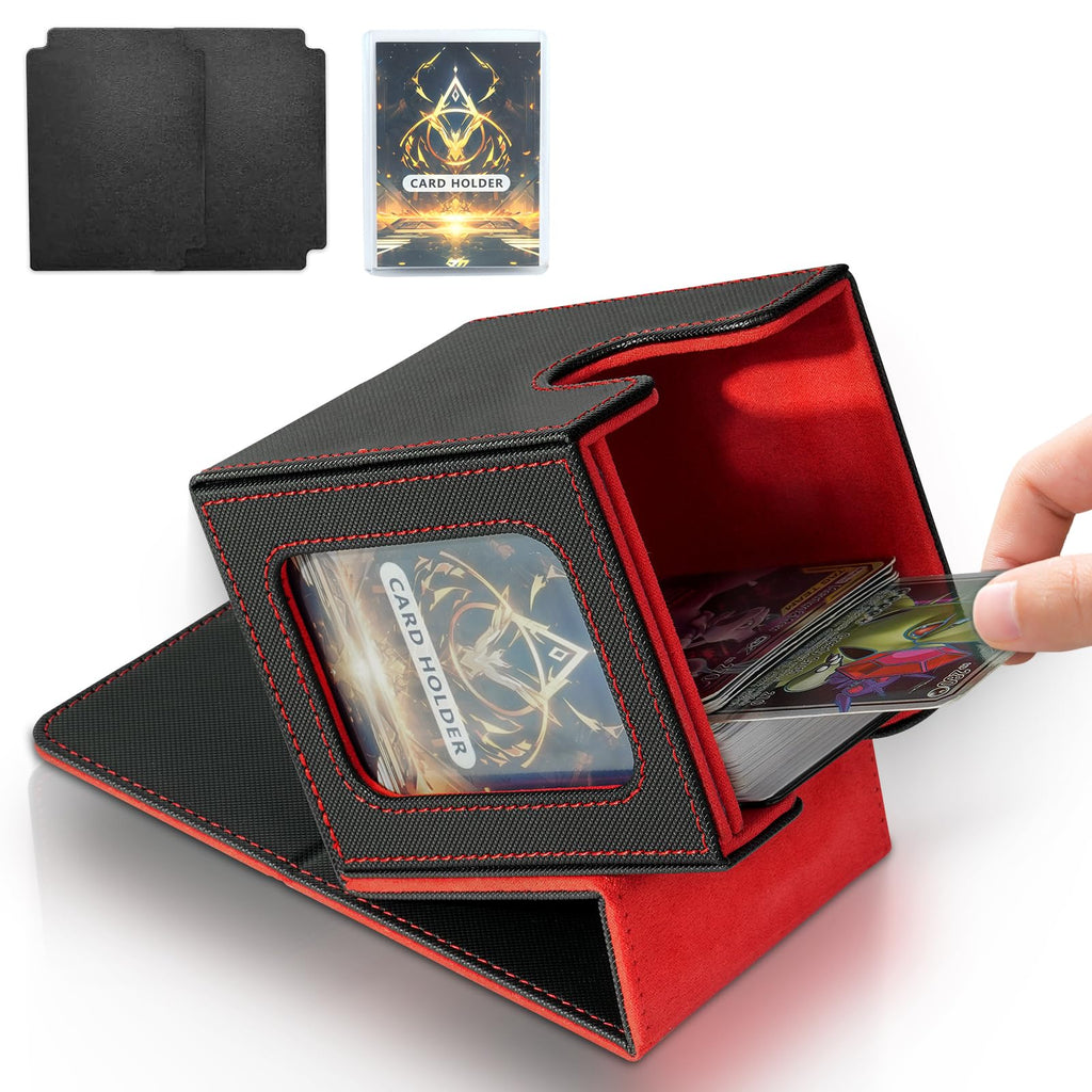 Jaffzora Magnetic Deck Box for MTG Commander – Holds 100 Double-Sleeved Cards, Black & Red