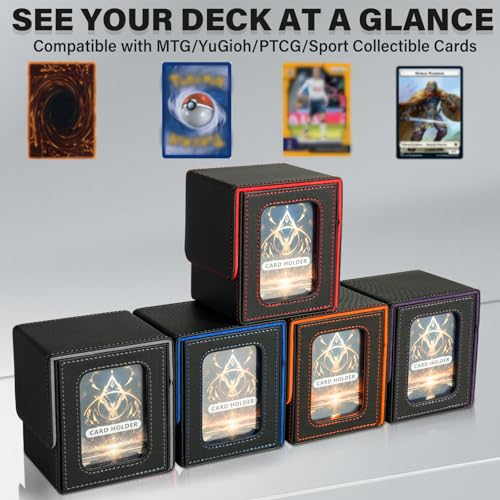 Jaffzora Magnetic Deck Box for MTG Commander – Holds 100 Double-Sleeved Cards, Black & Red