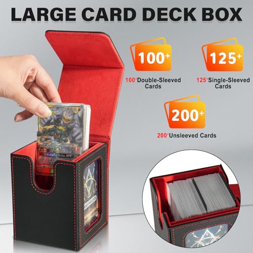 Jaffzora Magnetic Deck Box for MTG Commander – Holds 100 Double-Sleeved Cards, Black & Red