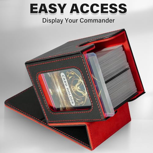 Jaffzora Magnetic Deck Box for MTG Commander – Holds 100 Double-Sleeved Cards, Black & Red