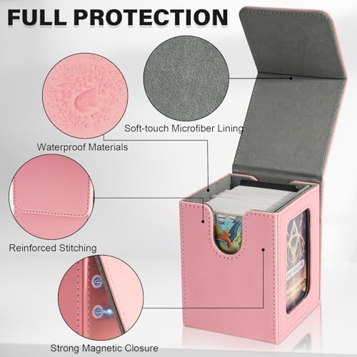 Jaffzora Magnetic Deck Box for MTG Commander – Holds 100 Double-Sleeved Cards, Pink & Gray