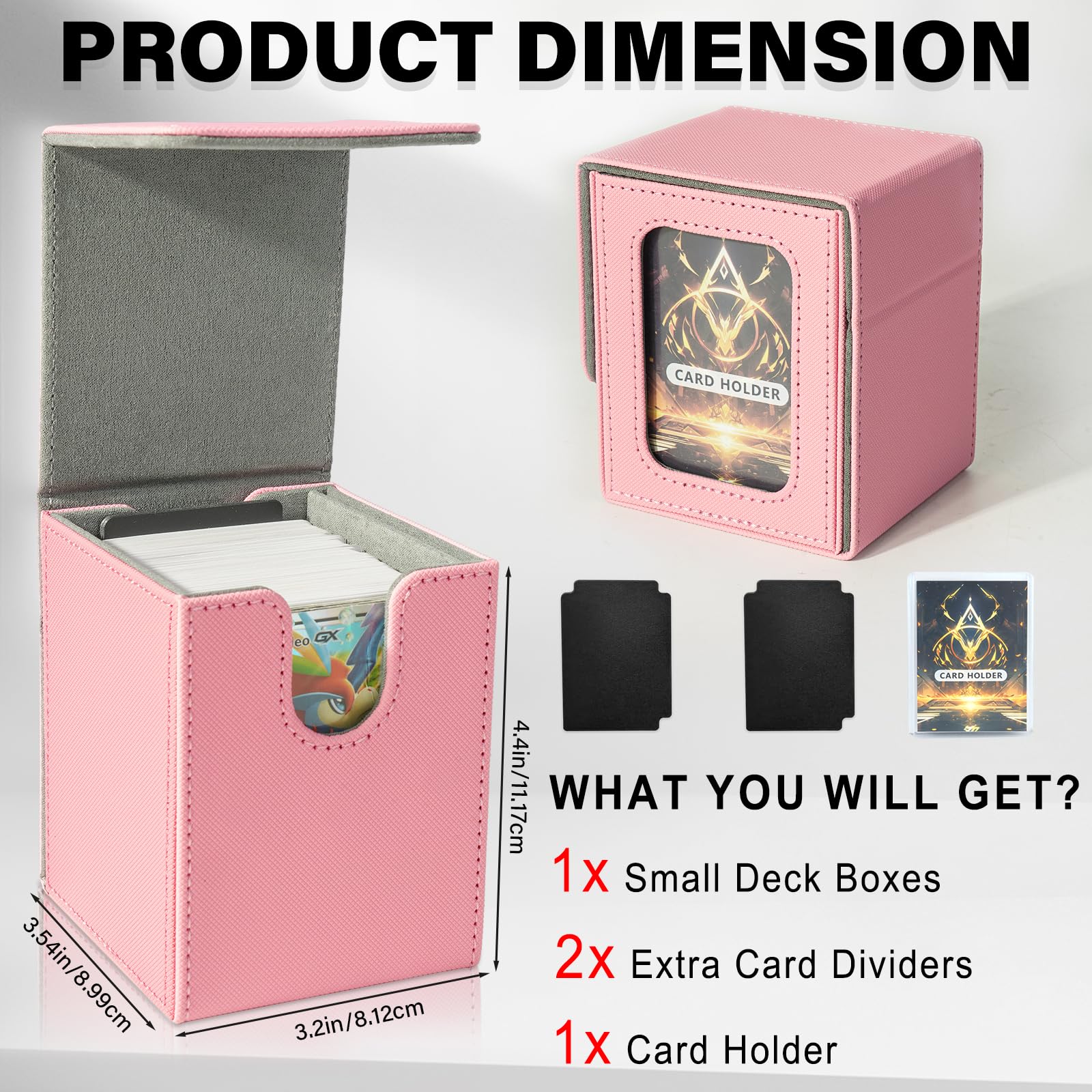 Jaffzora Magnetic Deck Box for MTG Commander – Holds 100 Double-Sleeved Cards, Pink & Gray