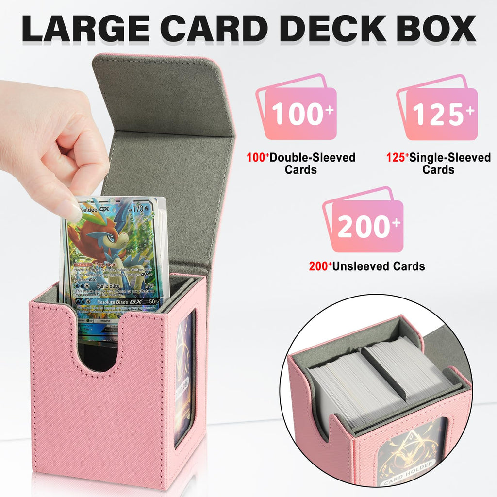 Jaffzora Magnetic Deck Box for MTG Commander – Holds 100 Double-Sleeved Cards, Pink & Gray