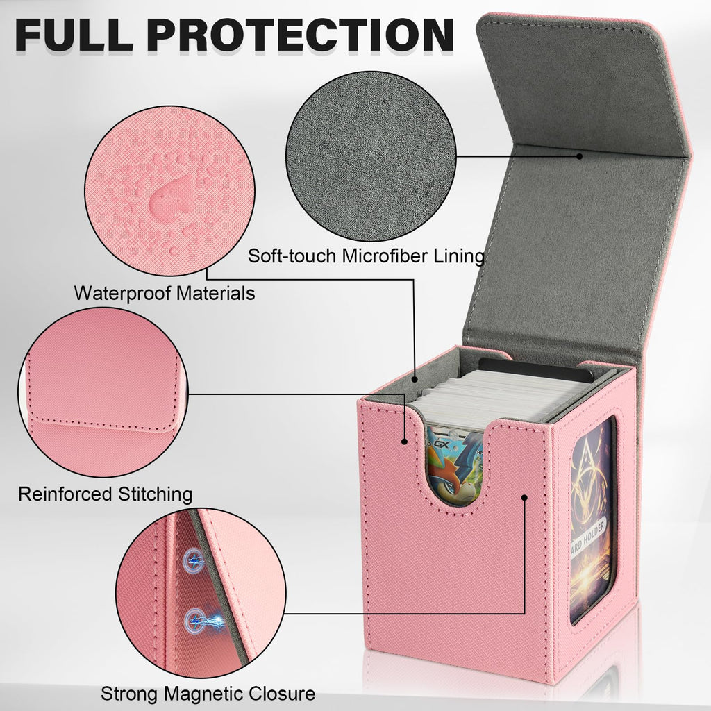 Jaffzora Magnetic Deck Box for MTG Commander – Holds 100 Double-Sleeved Cards, Pink & Gray