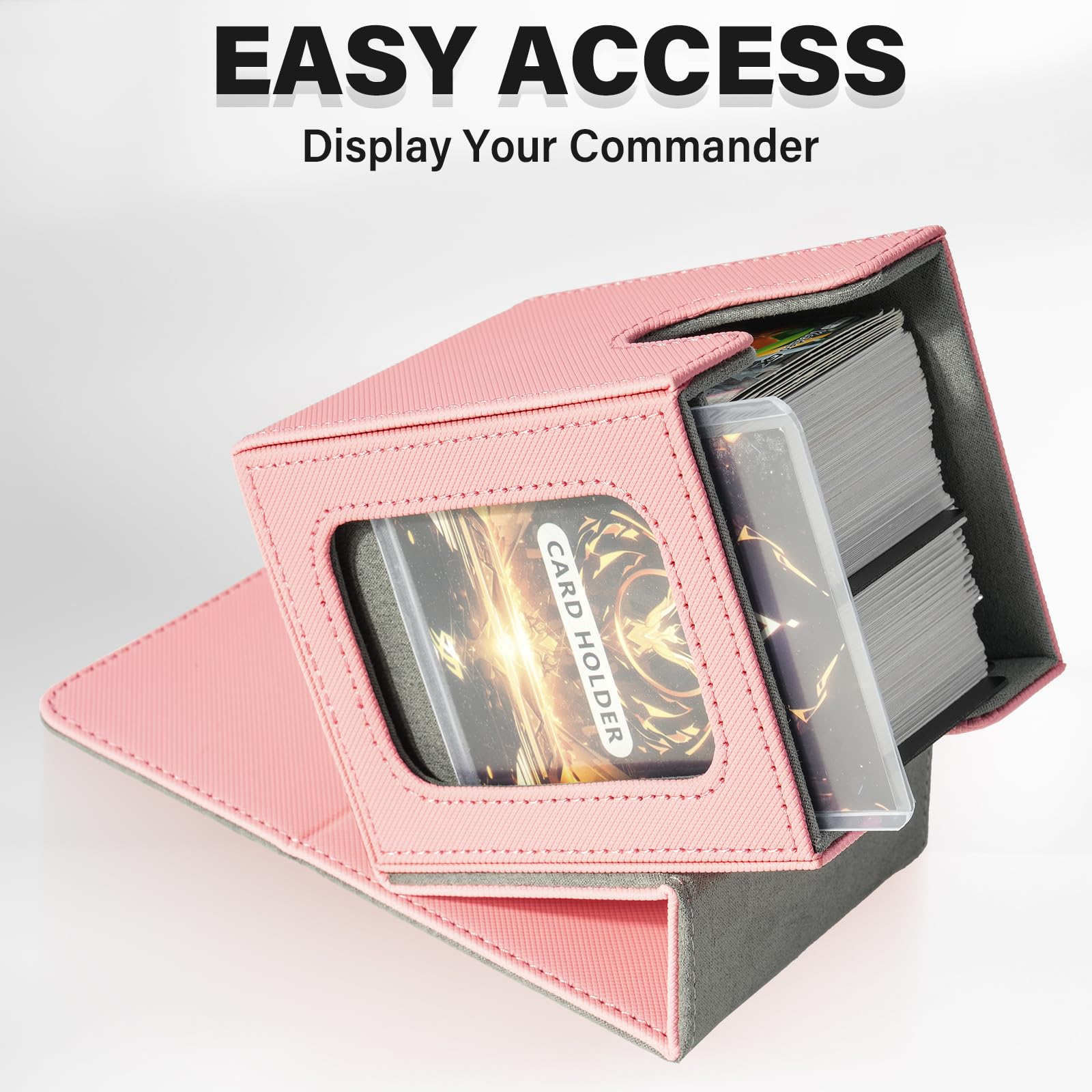 Jaffzora Magnetic Deck Box for MTG Commander – Holds 100 Double-Sleeved Cards, Pink & Gray