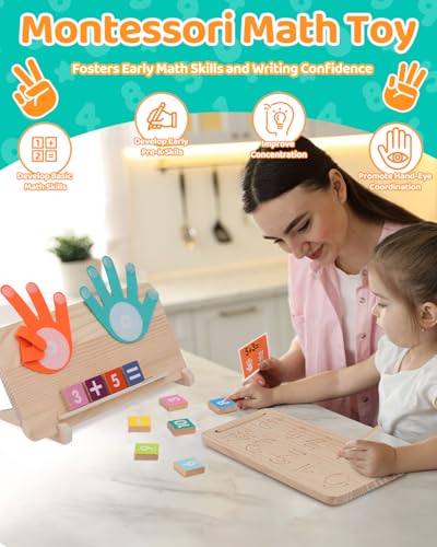JAiiMen Double-Sided Montessori Math Board – Finger Counting & Number Tracing Toy for Toddlers 2-5