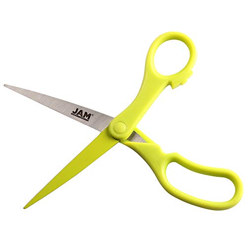 JAM Paper 8-Inch Multi-Purpose Precision Scissors – Neon Lime Green, Stainless Steel Blades, Ergonomic Handle