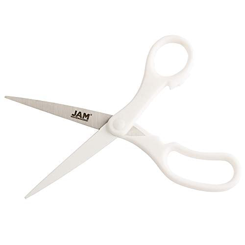 JAM PAPER 8-Inch Precision Scissors, White, Ergonomic Comfort Grip, Stainless Steel Blades – Single Pair