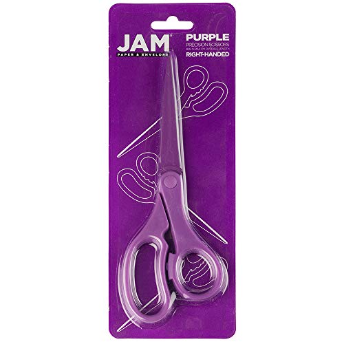 JAM PAPER 8-Inch Purple Precision Scissors - Ergonomic Handle, Stainless Steel Blades