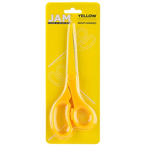 JAM Paper 8-Inch Yellow Precision Scissors with Ergonomic Comfort Grip