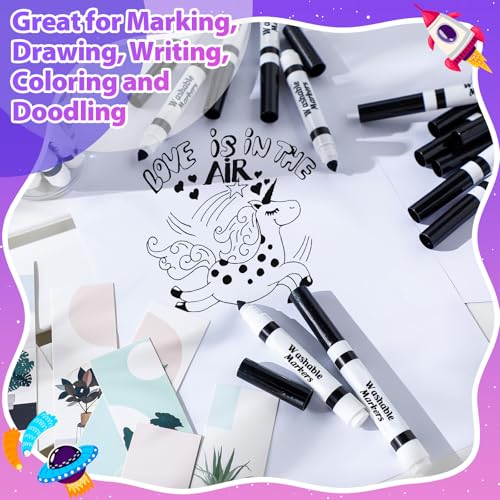 Janlaugh 24-Pack Black Washable Markers, Broad Conical Tip, Non-Toxic, Bulk for Kids Art Projects
