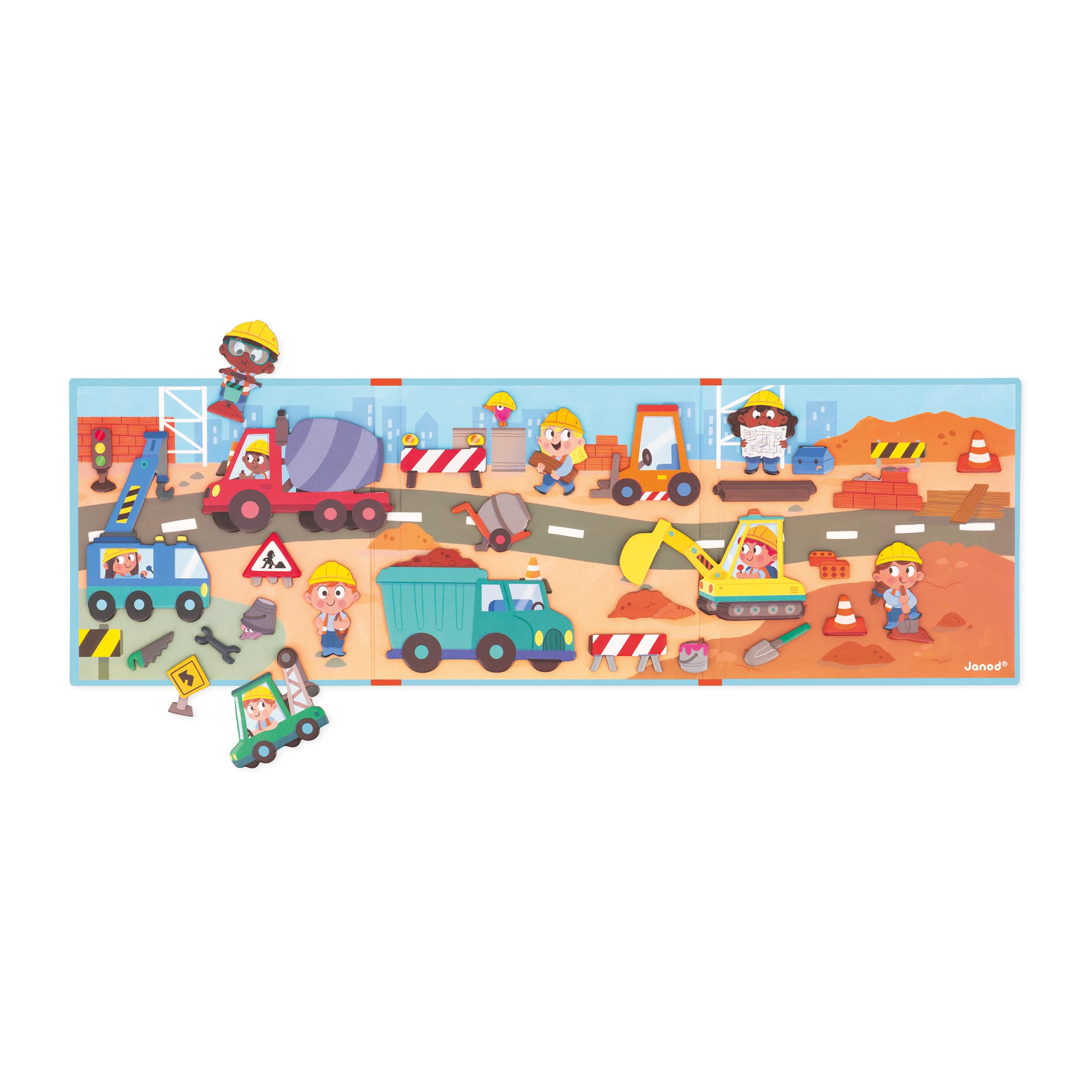 Janod Magneti'stories Construction Site Magnetic Toy Set with 30 Magnets, Ages 3-8