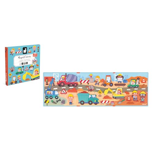 Janod Magneti'stories Construction Site Magnetic Toy Set with 30 Magnets, Ages 3-8