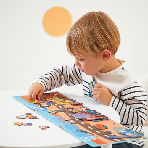 Janod Magneti'stories Construction Site Magnetic Toy Set with 30 Magnets, Ages 3-8