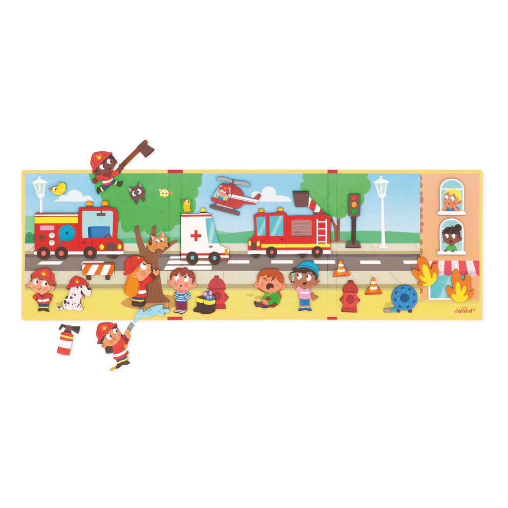 Janod Magneti'stories Firefighters Magnetic Storytelling Set – 30 Magnets & Fold-Out Scene