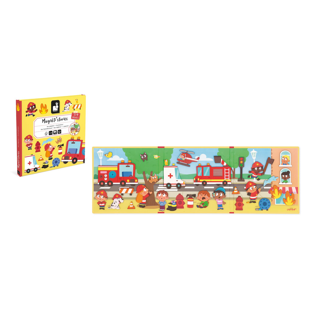 Janod Magneti'stories Firefighters Magnetic Storytelling Set – 30 Magnets & Fold-Out Scene