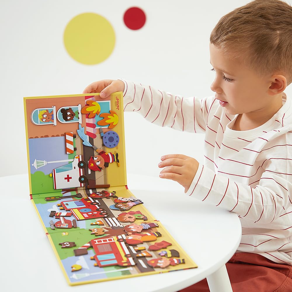 Janod Magneti'stories Firefighters Magnetic Storytelling Set – 30 Magnets & Fold-Out Scene