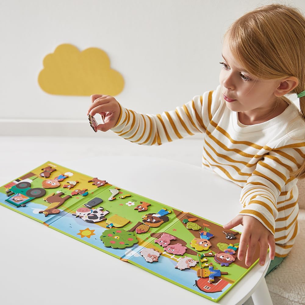 Janod Magneti'stories The Farm - Magnetic Book with 30 Magnets for Kids Ages 3-8