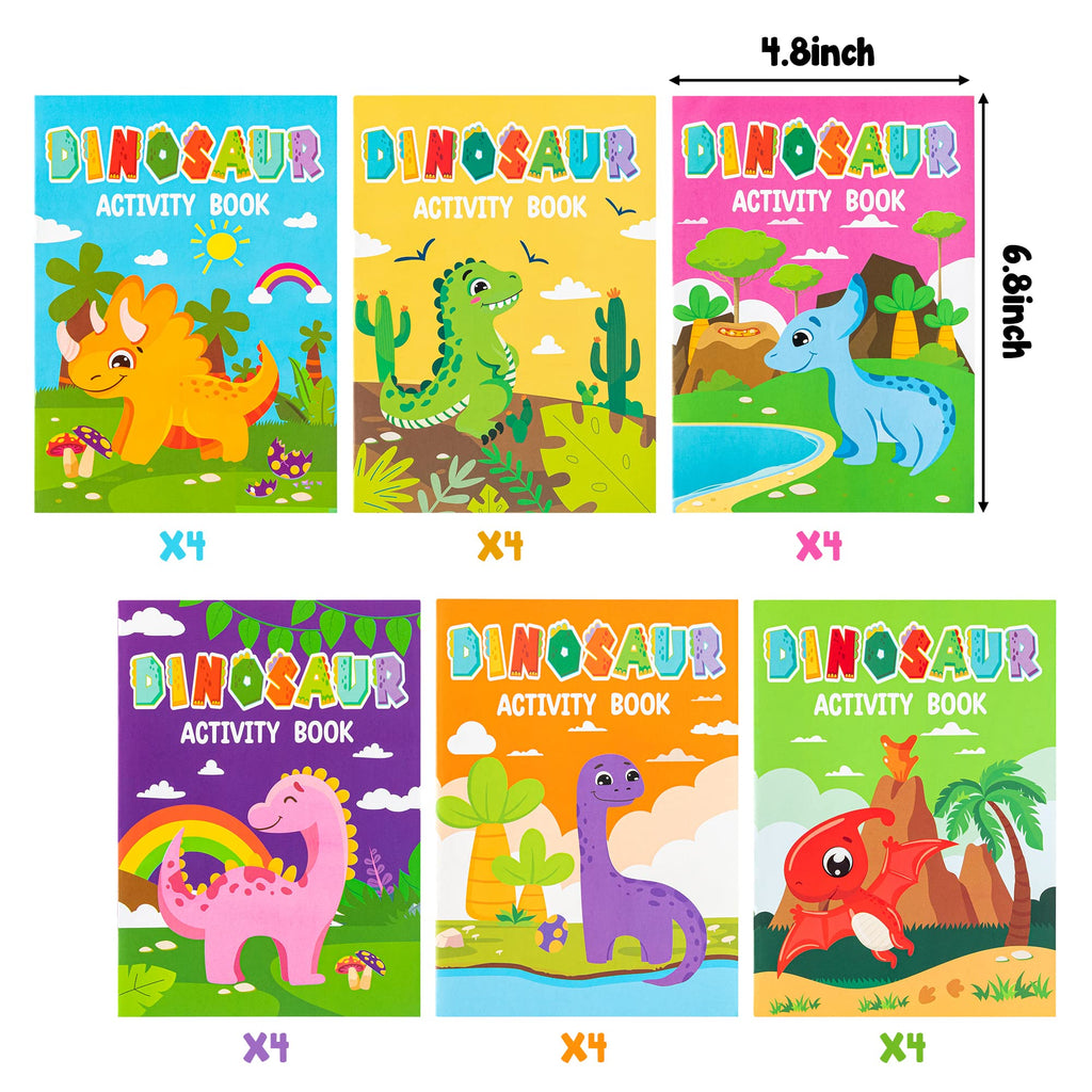 JAPBOR 24-Pack Dinosaur Coloring Books for Kids: Mini Activity Booklets with Mazes & Dot-to-Dot, Bulk Party Favors