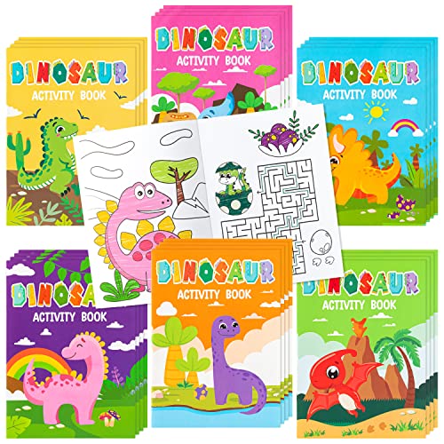 JAPBOR 24-Pack Dinosaur Coloring Books for Kids: Mini Activity Booklets with Mazes & Dot-to-Dot, Bulk Party Favors
