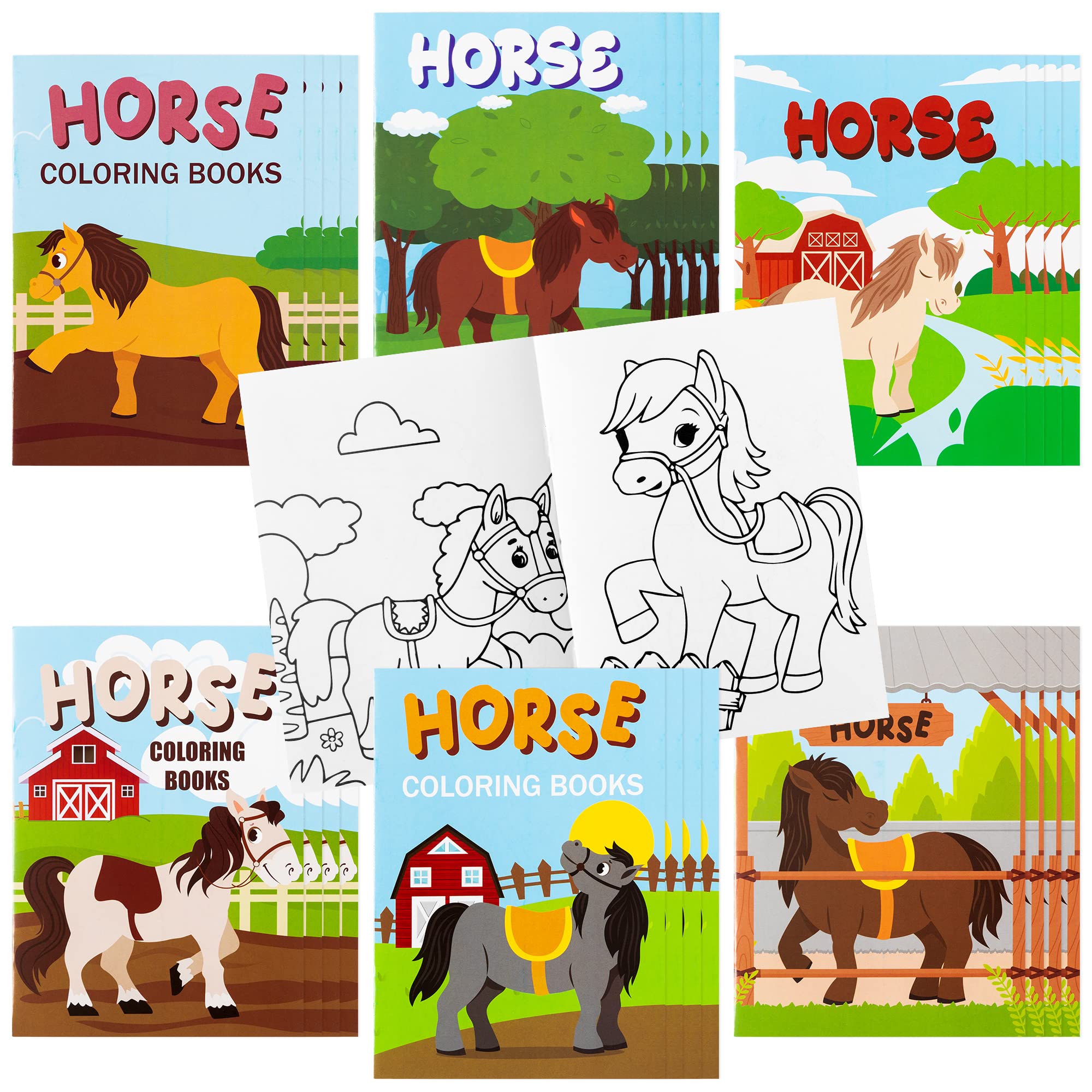 JAPBOR 24-Pack Horse Coloring Books for Kids Party Favors – 6 Designs, 4.8x6.8 Inches