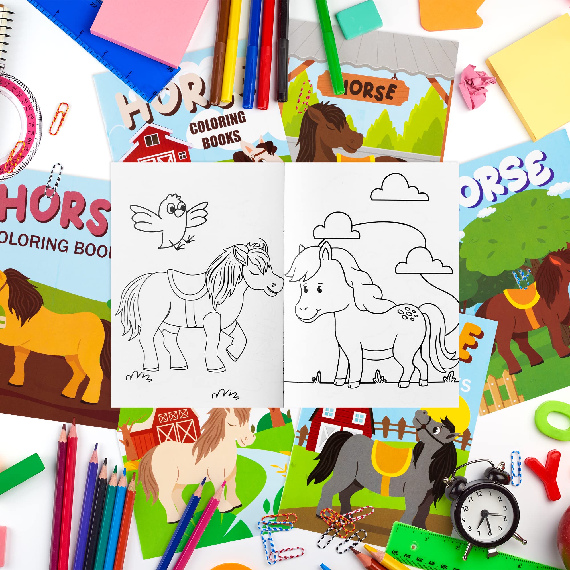 JAPBOR 24-Pack Horse Coloring Books for Kids Party Favors – 6 Designs, 4.8x6.8 Inches