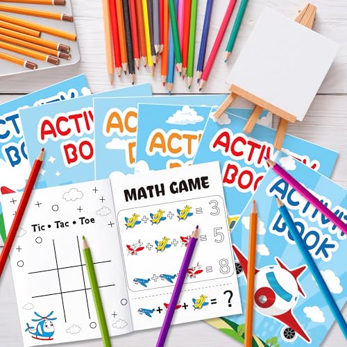 JAPBOR 24-Pack Mini Airplane Coloring Books for Kids Party Favors - 6 Designs, Activity Games Included