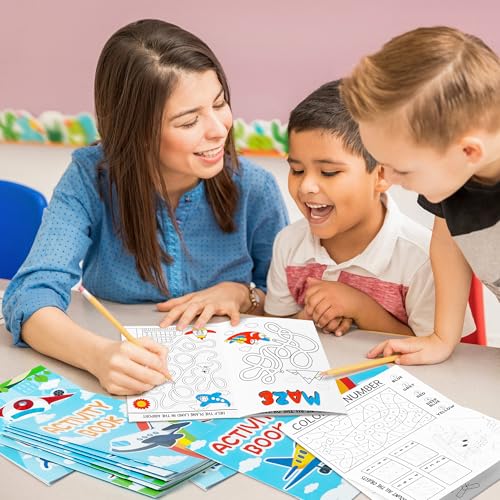 JAPBOR 24-Pack Mini Airplane Coloring Books for Kids Party Favors - 6 Designs, Activity Games Included