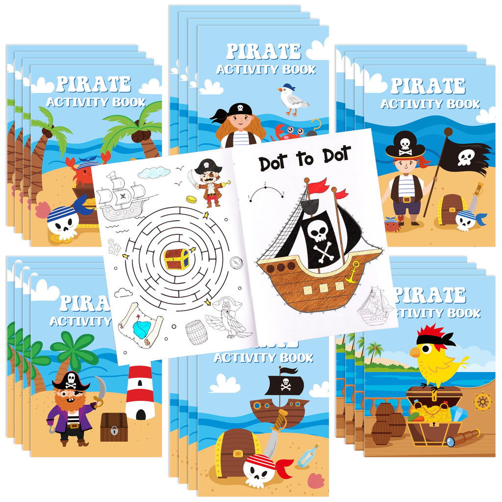 JAPBOR 24-Pack Mini Pirate Activity Coloring Books for Kids Party Favors