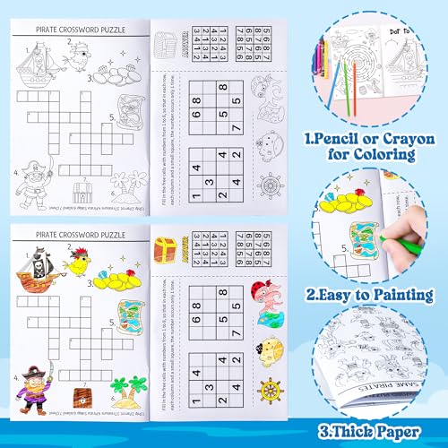 JAPBOR 24-Pack Mini Pirate Activity Coloring Books for Kids Party Favors