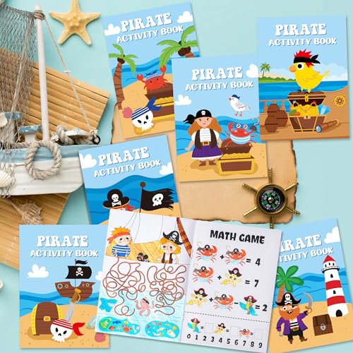 JAPBOR 24-Pack Mini Pirate Activity Coloring Books for Kids Party Favors