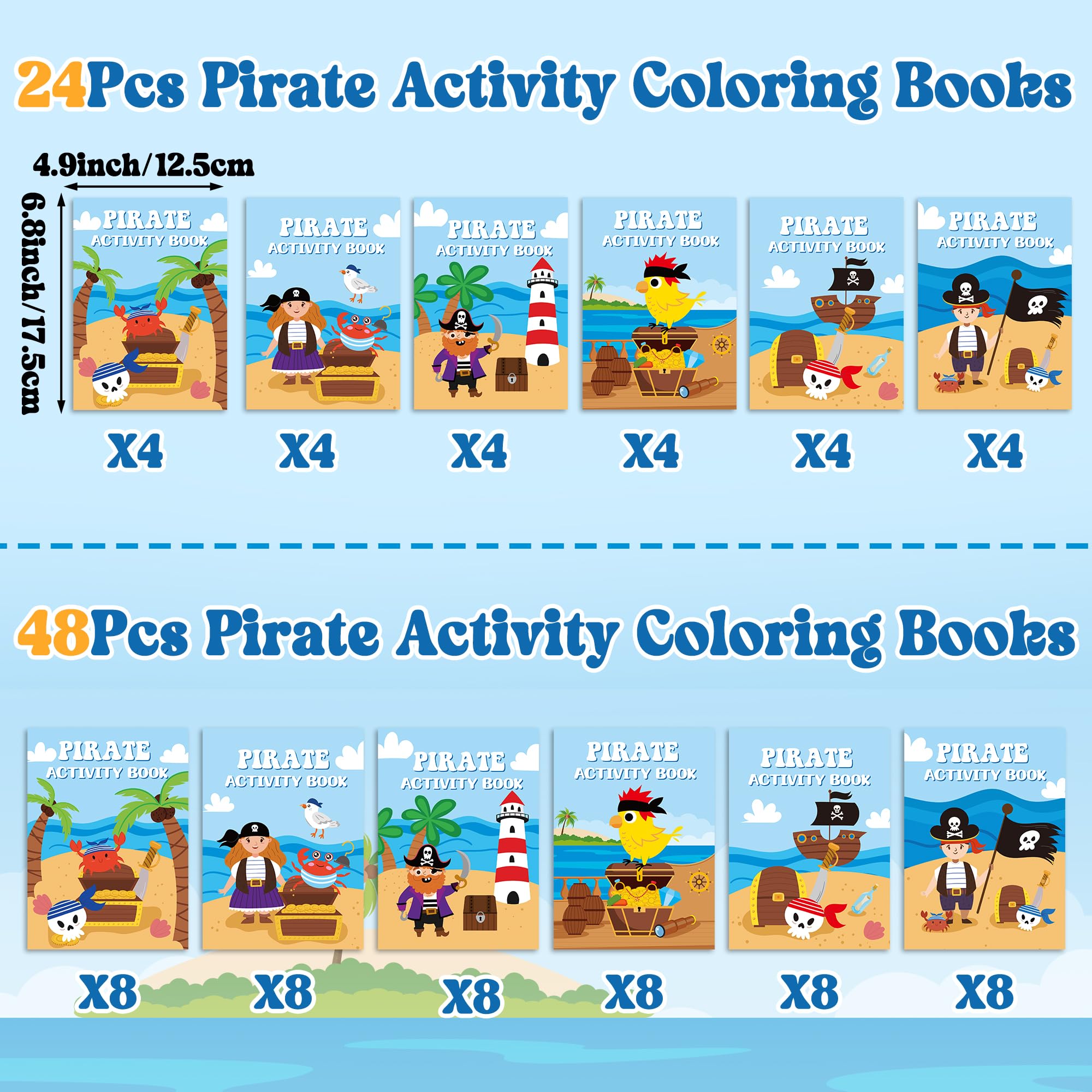 JAPBOR 24-Pack Mini Pirate Activity Coloring Books for Kids Party Favors