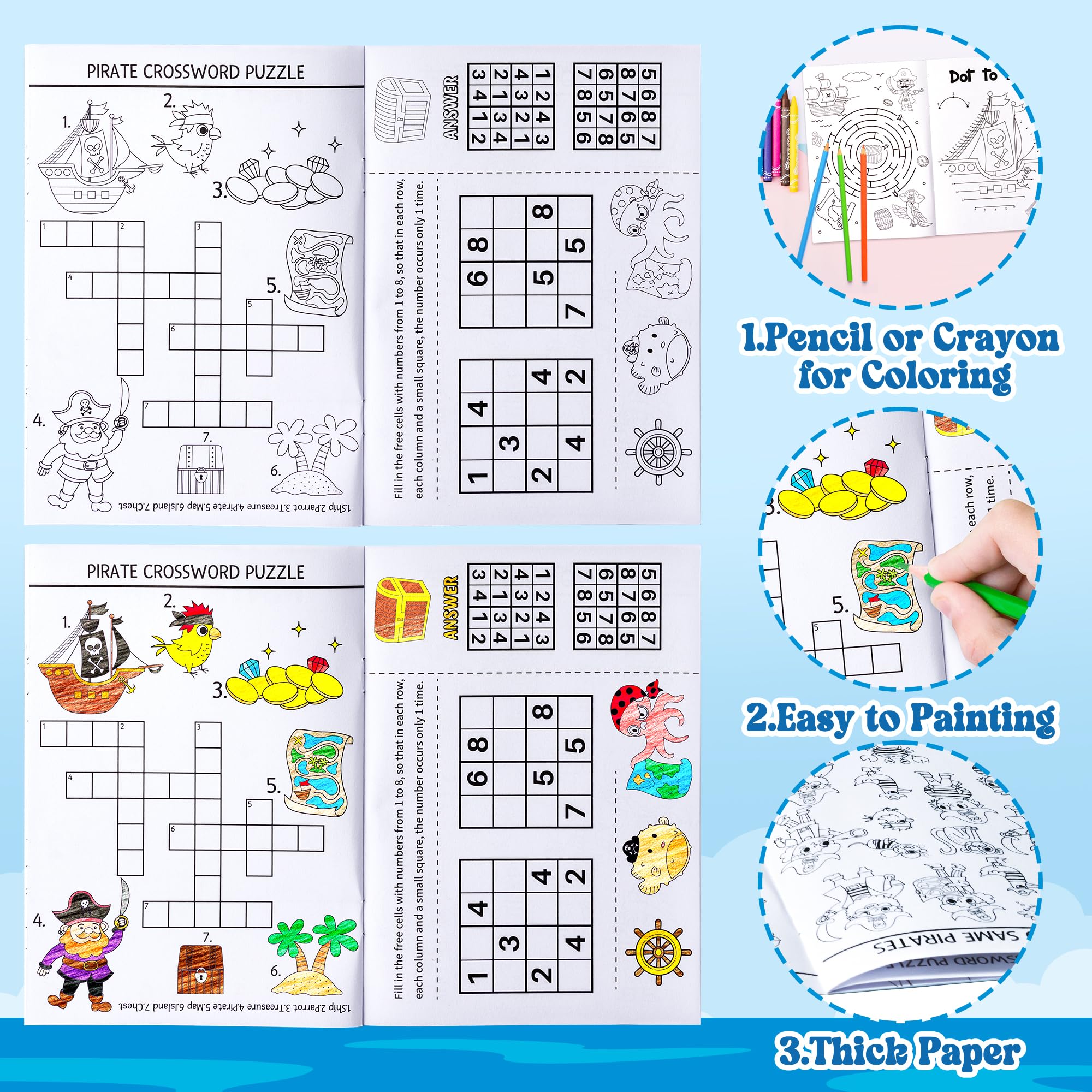 JAPBOR 24-Pack Mini Pirate Activity Coloring Books for Kids Party Favors