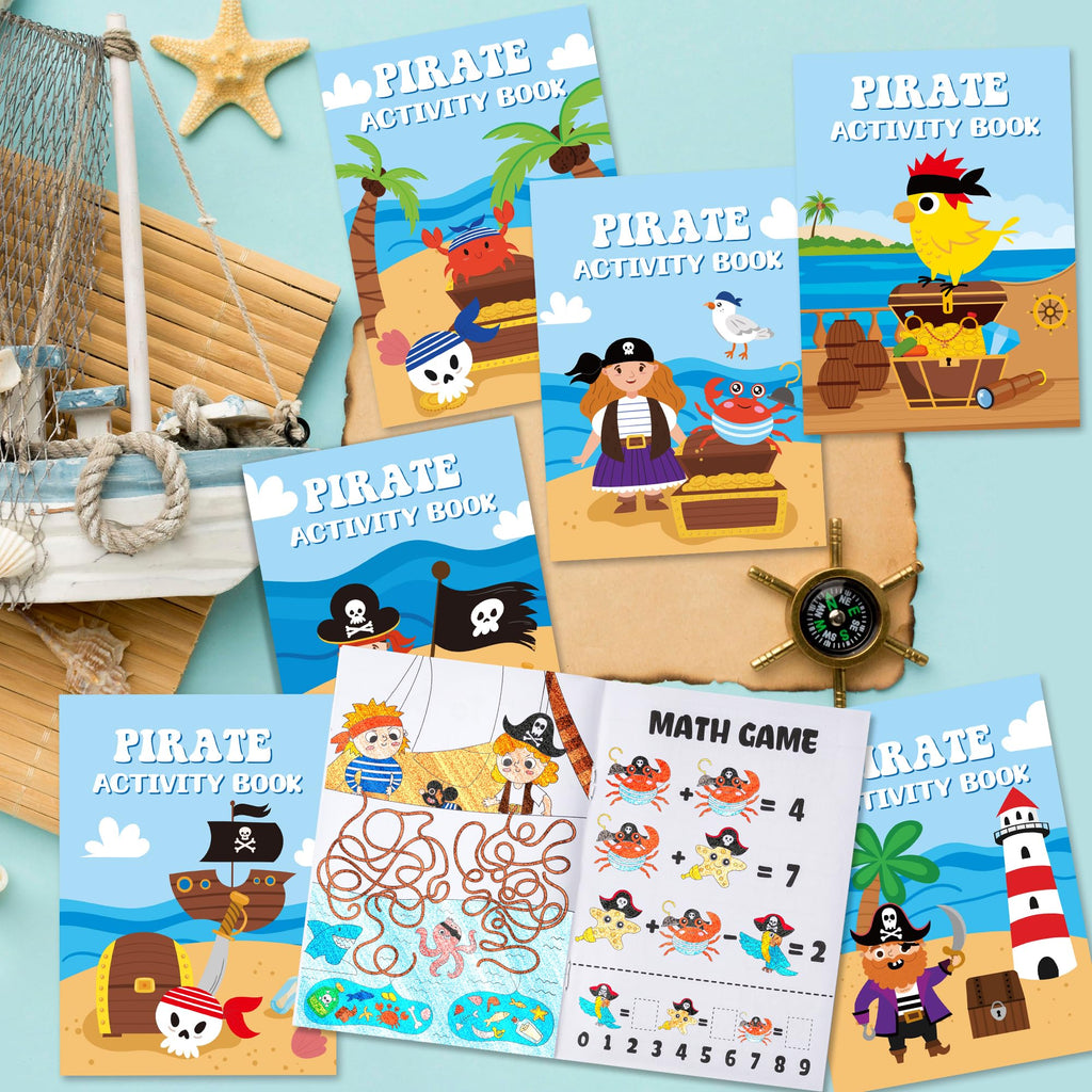 JAPBOR 24-Pack Mini Pirate Activity Coloring Books for Kids Party Favors