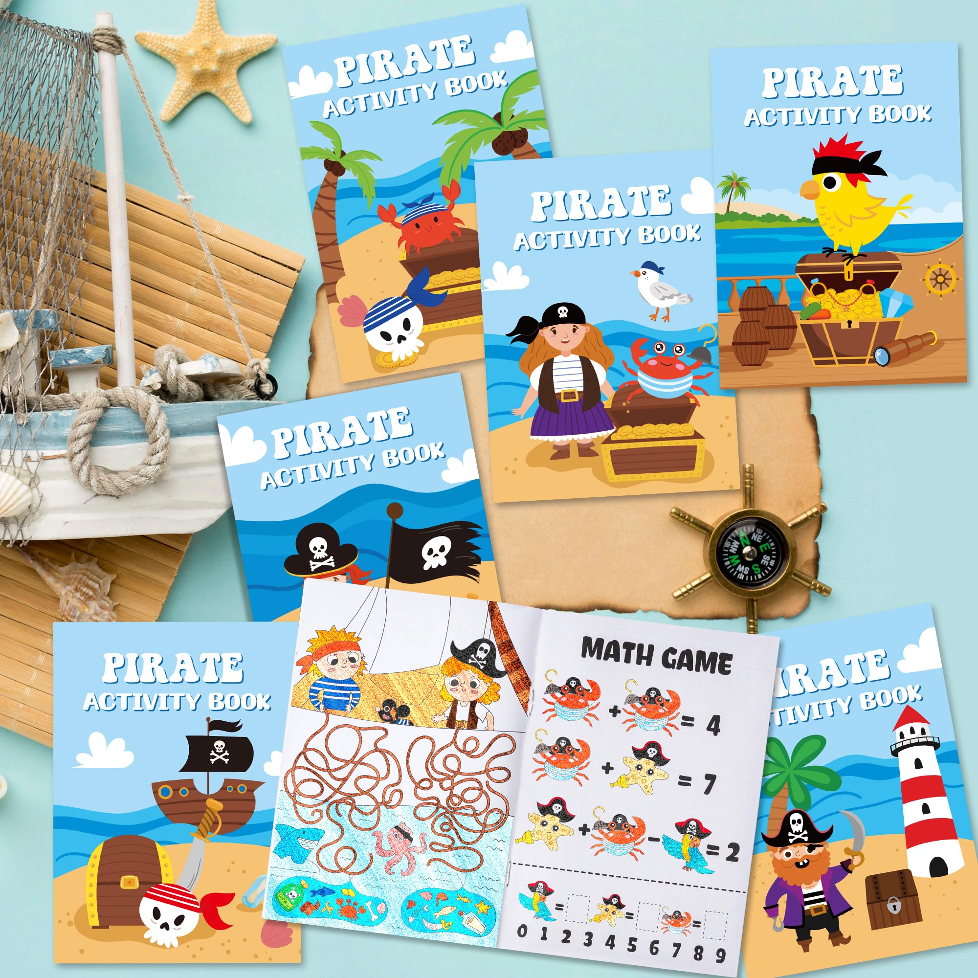 JAPBOR 24-Pack Mini Pirate Activity Coloring Books for Kids Party Favors