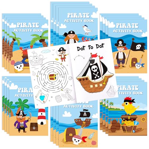 JAPBOR 24-Pack Mini Pirate Activity Coloring Books for Kids Party Favors