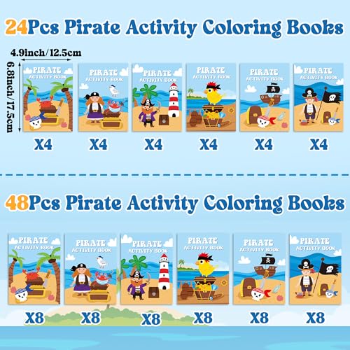 JAPBOR 24-Pack Mini Pirate Activity Coloring Books for Kids Party Favors