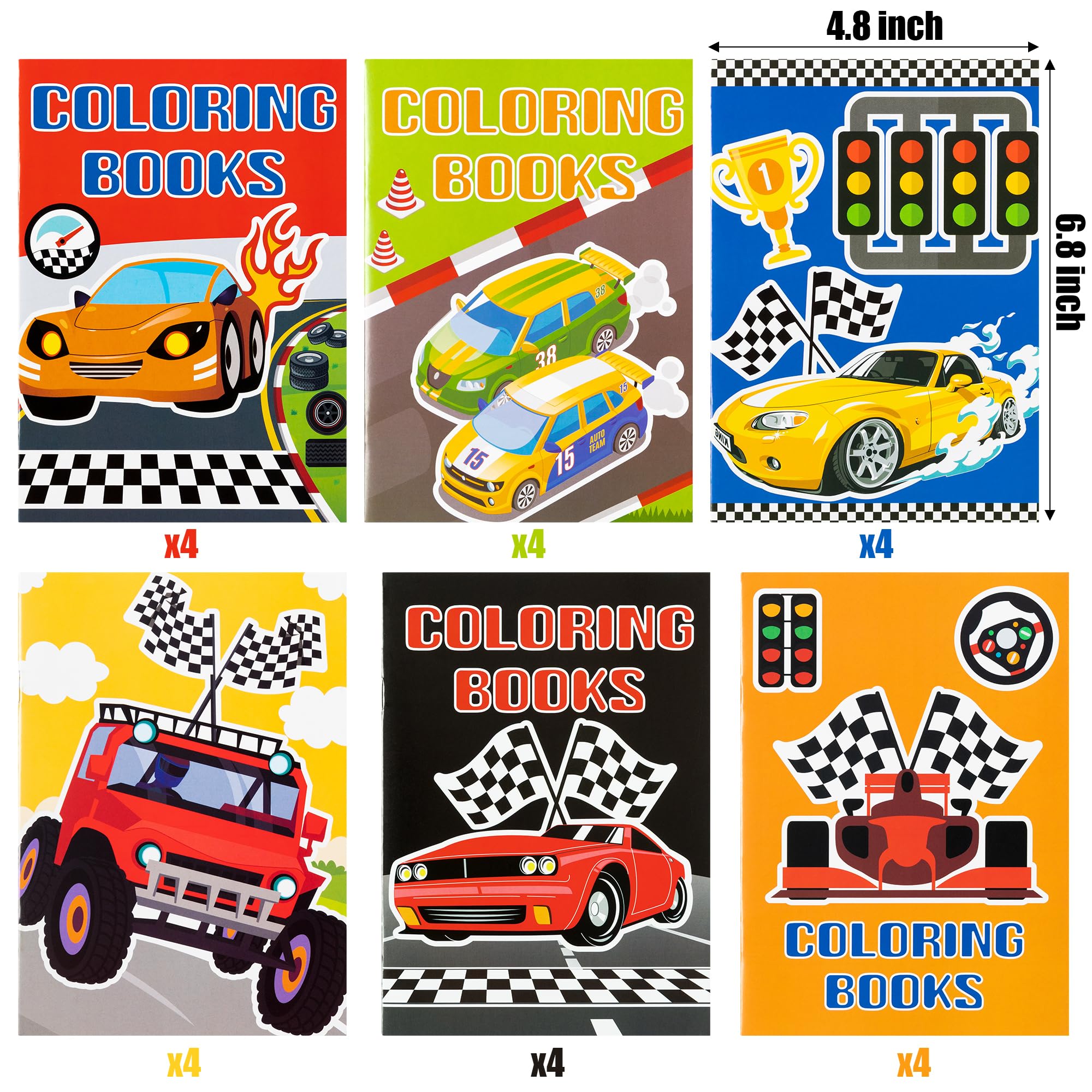 JAPBOR 24pcs Race Car Coloring Books for Kids Party Favors - Small Art Books for Goody Bags