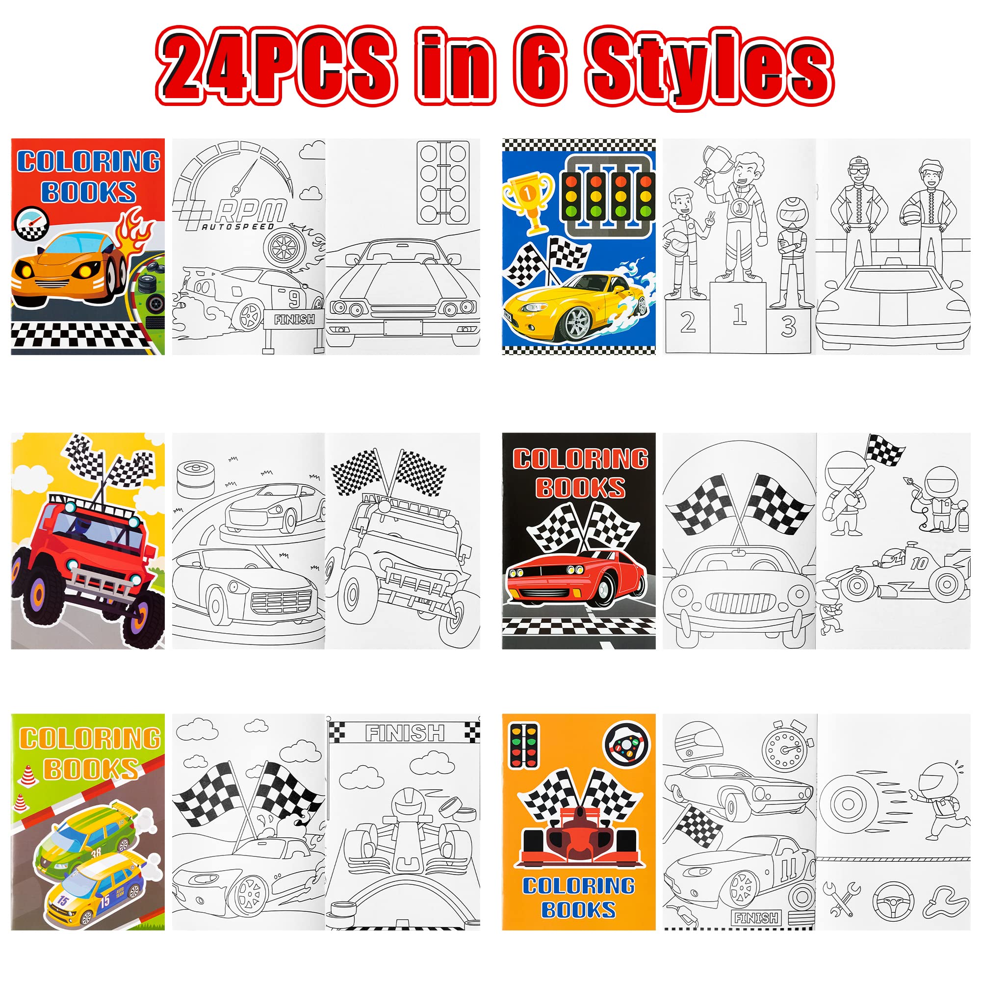 JAPBOR 24pcs Race Car Coloring Books for Kids Party Favors - Small Art Books for Goody Bags