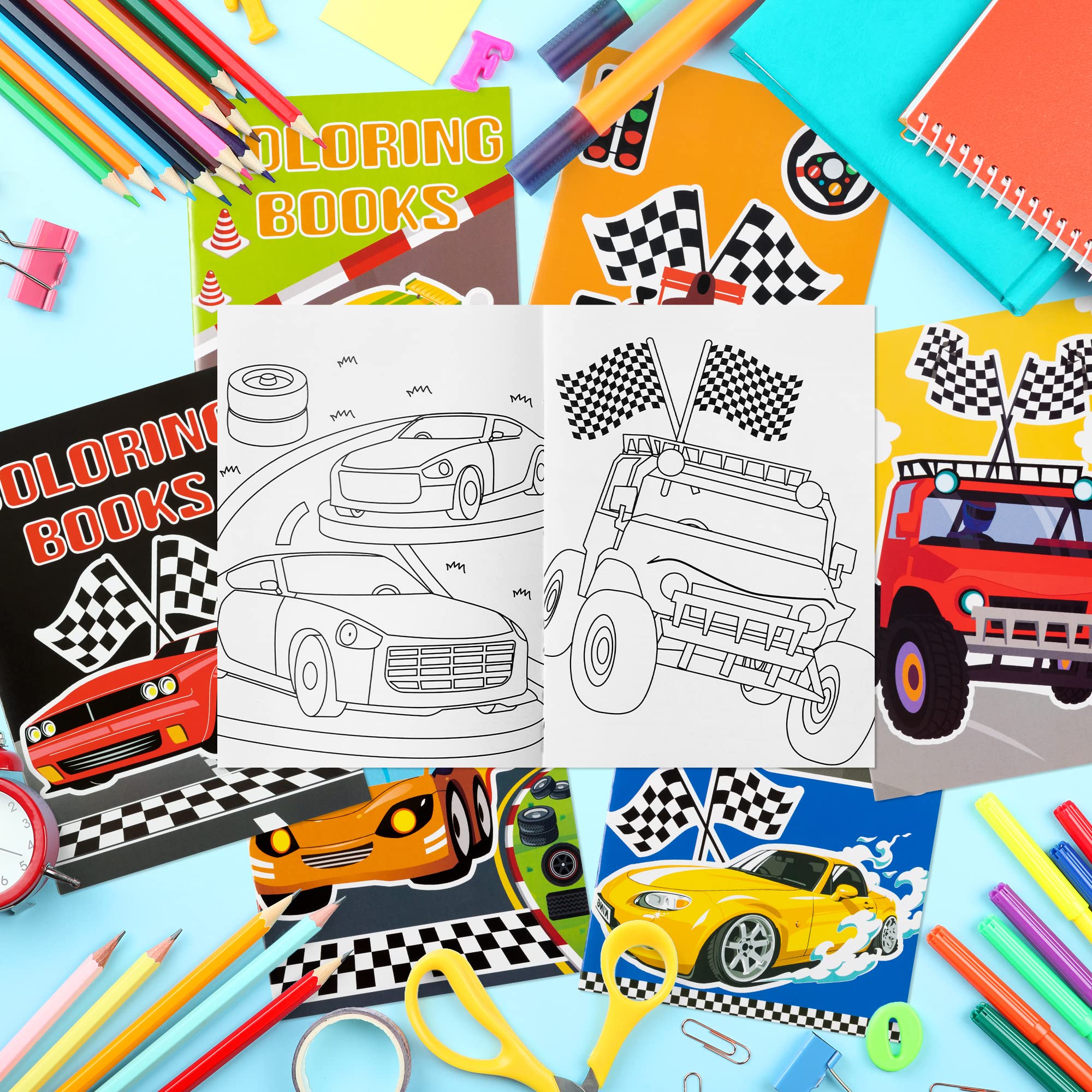 JAPBOR 24pcs Race Car Coloring Books for Kids Party Favors - Small Art Books for Goody Bags