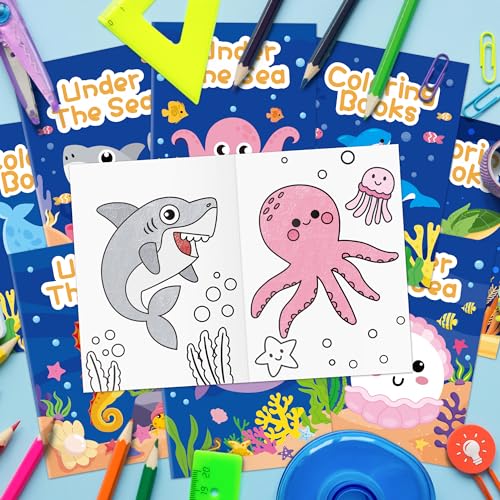 JAPBOR Ocean Animals Coloring Books – 24 Mini Under the Sea Colouring Books for Party Favors, DIY Art, and Classroom Activities