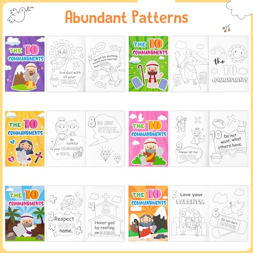 JAPBOR Ten Commandments Coloring Books – 24 Pack Bulk Christian Sunday School Crafts for Kids